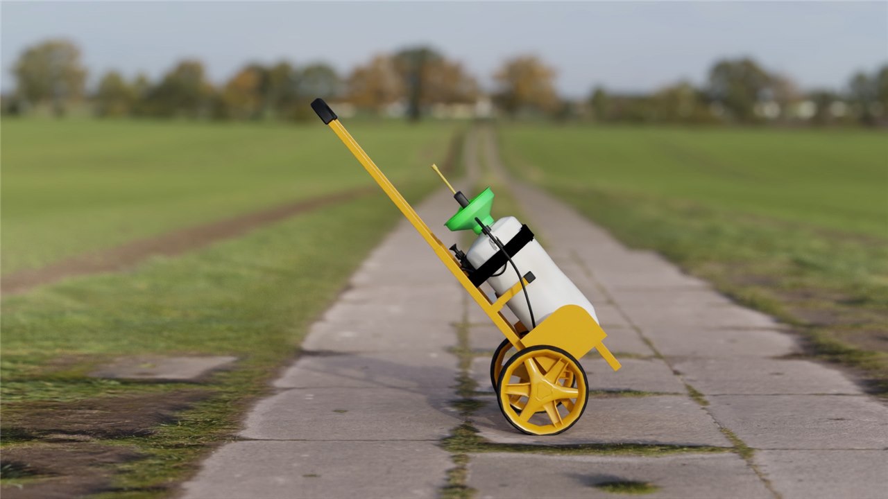 Wide terrain-friendly wheels on the caddy